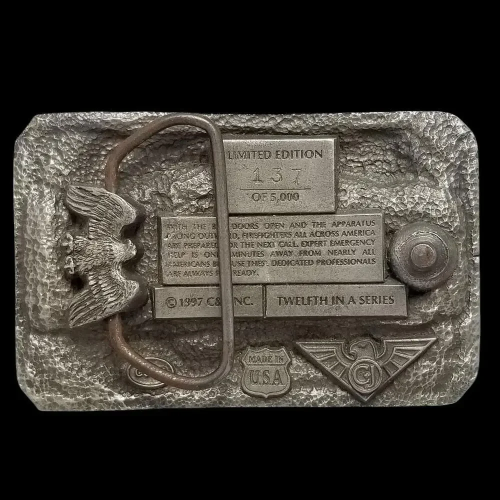 Vintage Belt Buckle 1997 Pewter Fire Station Fire House First Responders USA C&J